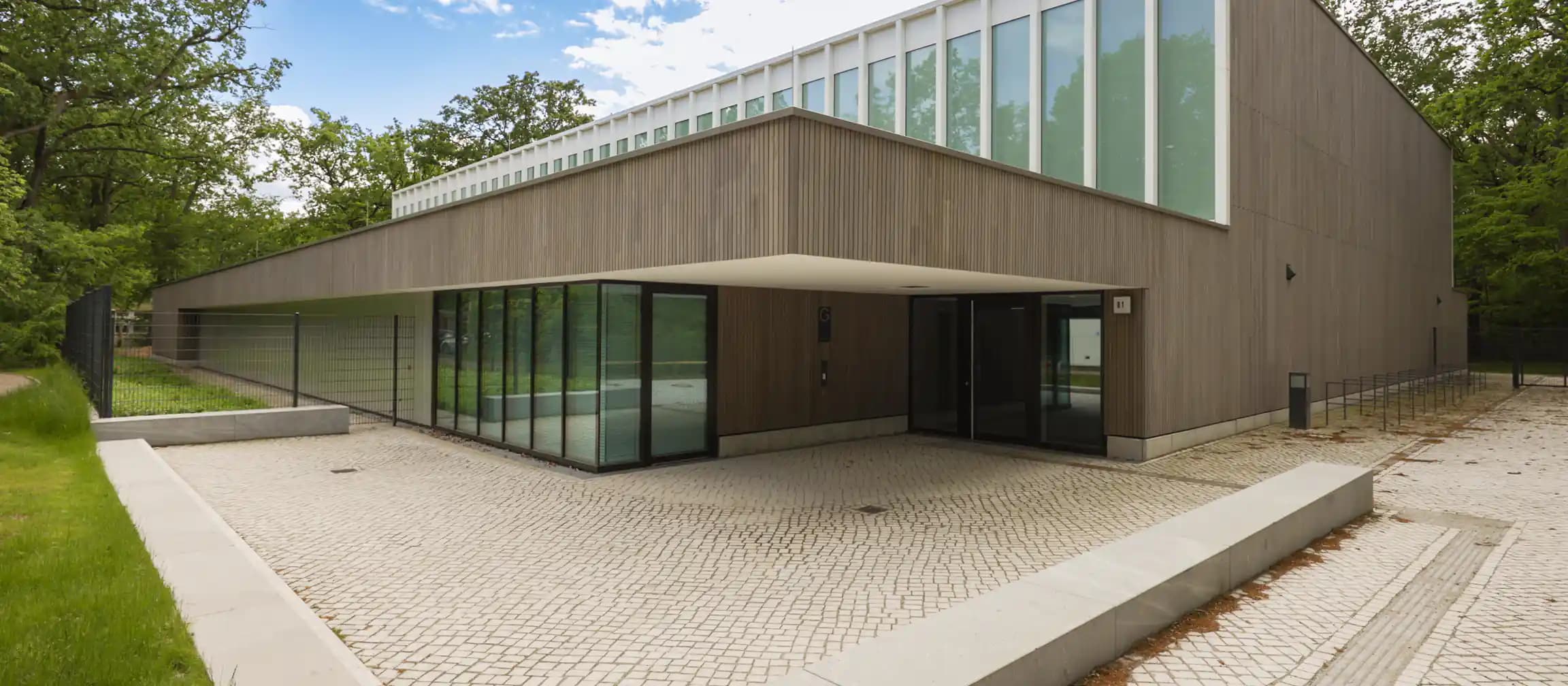 Sichtbetonarbeiten im Flurbereich der neuen Sporthalle in Berlin-Steglitz mit Retusche und Betonoptik.