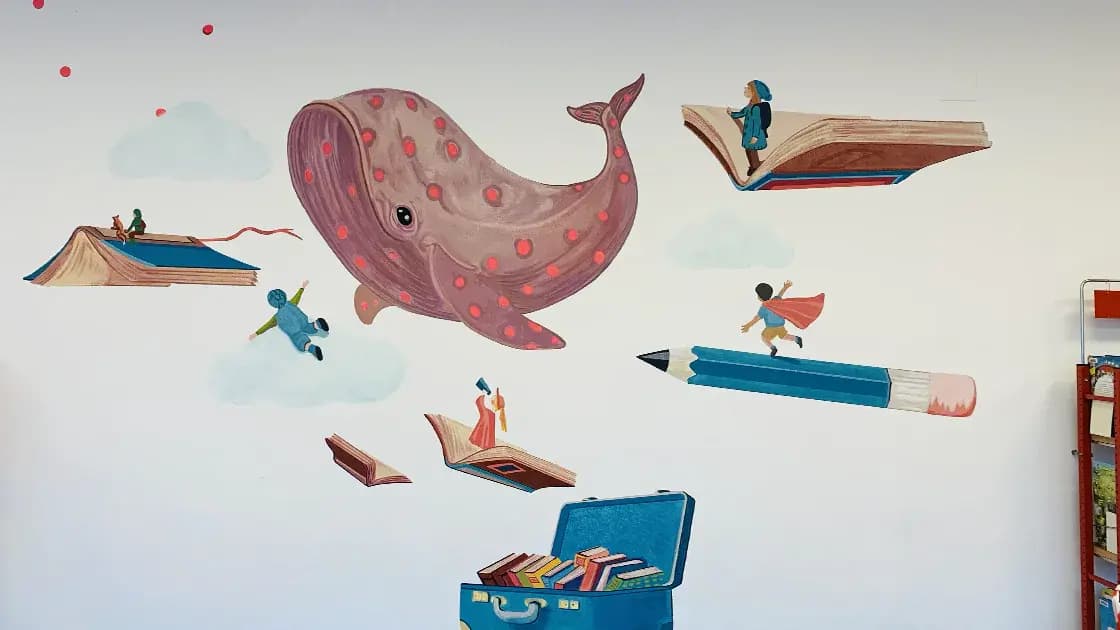 Wandmalerei für die Kinderbuchabteilung in der Bibliothek in Berlin-Schöneberg